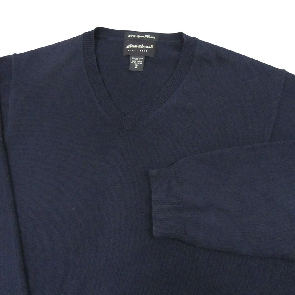 Eddie Bauer Mens Pullover Sweater XL Tall Blue Chunky Heavy 100% Supima